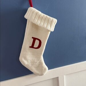 Christmas Holiday Winter White Thick Knit Stocking Monogram Letter D Measures 19